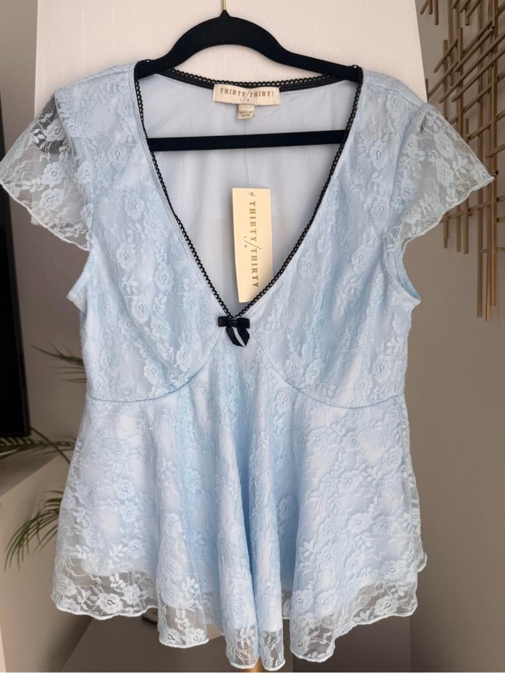 Thirty / Thirty Light Blue Lace Peplum Top